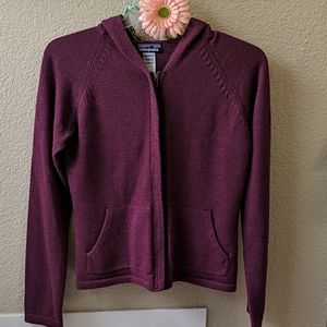 Burgundy Patagonia wool zip hood sweater jacket